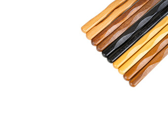 Multi-colored wooden Chinese chopsticks, top view