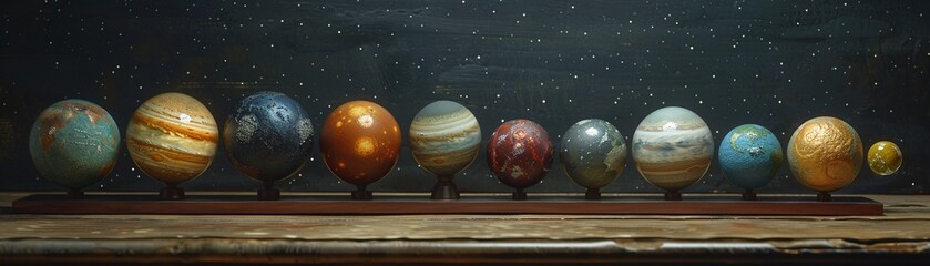 Create a compelling graphic featuring a collection of die-cut balls, meticulously designed to embody the characteristics of various planets in our solar system