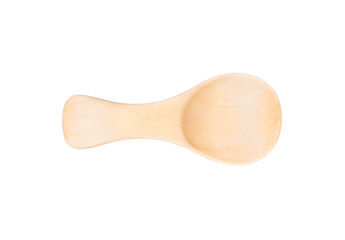 Small wooden spoon for spice isolated on white background, top view