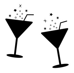 Cocktails and drinks in different glasses according to the menu. Alcoholic drinks. Vector illustration.