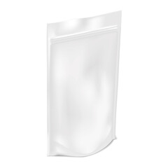 Blank white stand-up pouch with zip lock mock-up. Plastic bag template. Standup zipper package vector mockup - 766431997