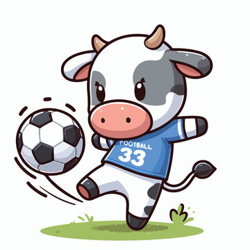 cute cow soccer cartoon mascot vector