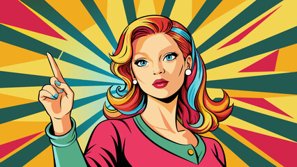 pop art woman pointing finger up  