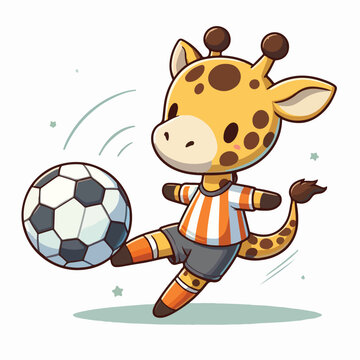 cute giraffe soccer cartoon mascot vector