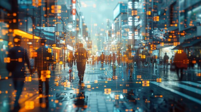 A bustling digital marketplace connecting buyers and sellers worldwide, facilitating commerce and trade