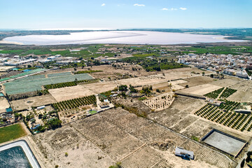 Aerial view to the Los Montesinos countryside at sunny summer day. Spain