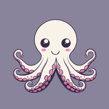 Cute adorable octopus cartoon illustration vector artwork for children