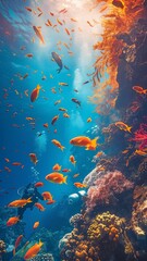 Fototapeta na wymiar Divers that dip under the surface enjoy Investigate the reef Marine life