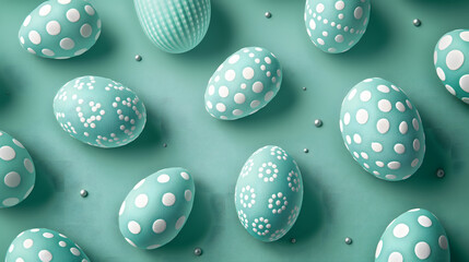 Elegant Turquoise Easter Eggs with White Polka Dots on Pastel Background