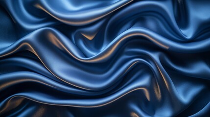Fototapeta premium Navy blue silk satin. Silky shiny fabric. Dark luxury background with space for design. Banner. Wide. Long. Panoramic. Template. Empty. Flat lay, top view table. Beautiful. Elegant. Birthday.Christmas