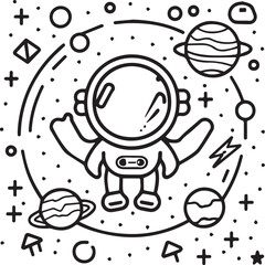 Outer space coloring pages for kids. Space coloring pages. Space outline vector