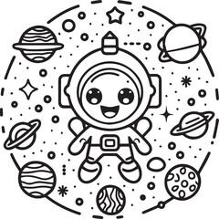 Outer space coloring pages for kids. Space coloring pages. Space outline vector