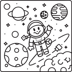 Outer space coloring pages for kids. Space coloring pages. Space outline vector