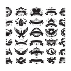 Graphic Set of ribbon Vector Icons silhouette