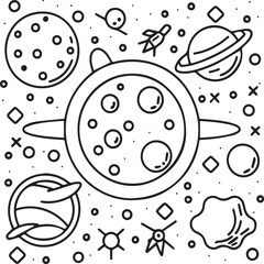 Outer space coloring pages for kids. Space coloring pages. Space outline vector