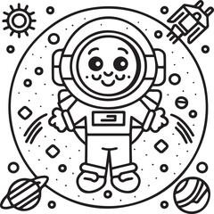 Fototapeta premium Outer space coloring pages for kids. Space coloring pages. Space outline vector