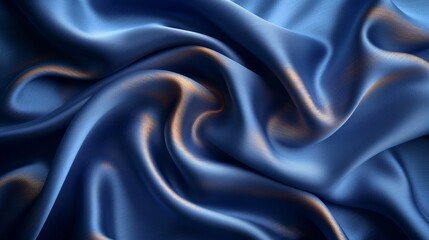 Navy blue silk satin. Silky shiny fabric. Dark luxury background with space for design. Banner. Wide. Long. Panoramic. Template. Empty. Flat lay, top view table. Beautiful. Elegant. Birthday.Christmas