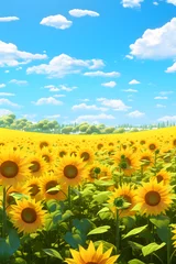 Fototapete Golden Horizons: Panoramic Sunflower Field Beneath Clear Blue Sky © Dustin