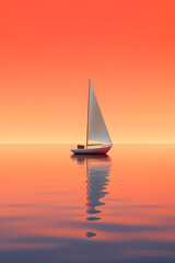 Tranquil Sunset Sail: Minimalist Serene Waters Illustration