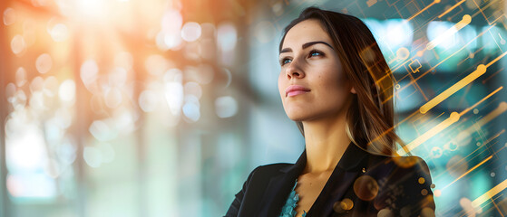 Strong Business Woman Isolated on Abstract Business Background