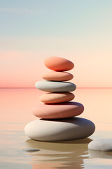 Obraz na płótnie Canvas Balanced Pebble Stacks: Minimalistic Beach Harmony