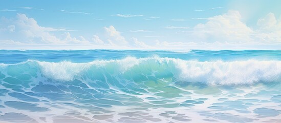 Fototapeta na wymiar A stunning artistic representation of an ocean scene with a powerful wave crashing on the shore