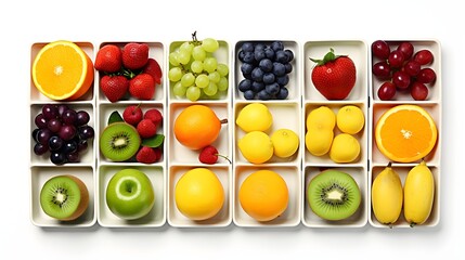 Fruit mix with strawberries, blueberries and blackberries on a white background. - obrazy, fototapety, plakaty
