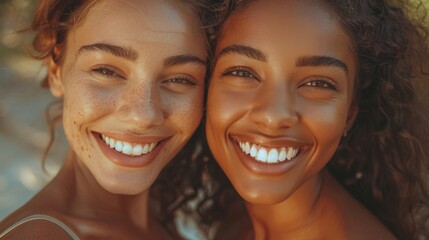Radiant smiles lighting up the faces of women as they embrace happiness, confidence, and self-love
