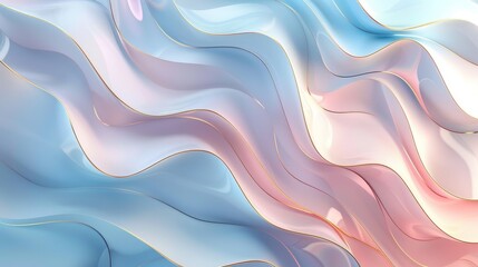 Obraz premium wavy texture with a harmonious blend of pastel blue and pink hues, highlighted by subtle golden accents, creating an elegant and serene background.