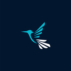 Colibri  Logo isolated on dark blue background. Design colibri for logo, Simple and clean flat design of the colibri  logo template. Suitable for your design need, logo, illustration, animation.
