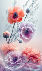 Various colorful flowers arranged in a bunch soft background vertical