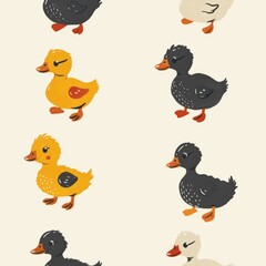 Charming Cartoon Ducklings