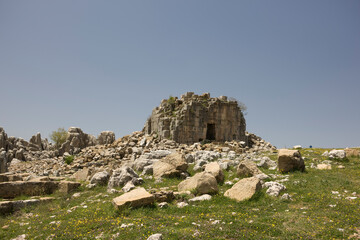 Ruins of Faqra Lebanon on a sunny spring day