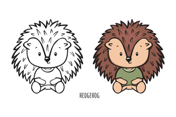 cute hedgehog sitting vector coloring book cartoon	
