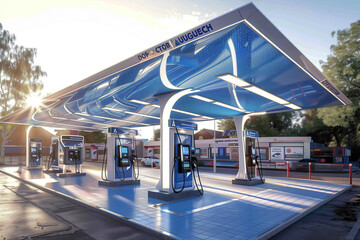 hydrogen filling station with many outlets - obrazy, fototapety, plakaty