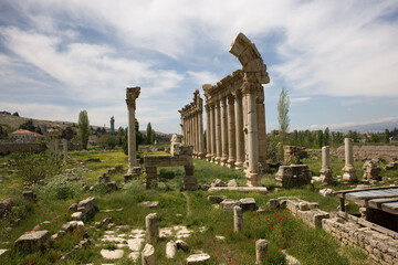 Lebanon. Ruins of the Baalbek Temple on a sunny spring day.