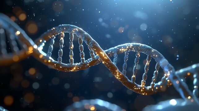 Blue and gold illustration of DNA