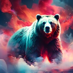Grizzly Bear in Colourful Flames - obrazy, fototapety, plakaty