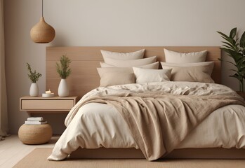 Fototapeta na wymiar modern house interior details simple cozy beige bedroom 