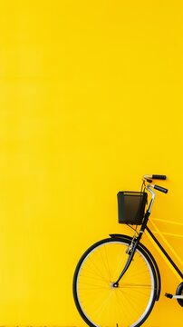 Yellow bicycle with flowers. Concept: sports equipment and summer activities from city events, environmentally friendly transport. Copy space banner