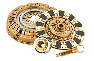 Structure of Car Clutch, golden. 3D rendering isolated on the transparent background