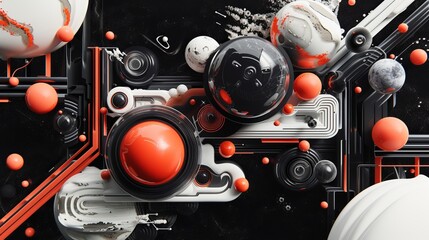 Futuristic Abstract Illustration of a Cityscape with Geometric Shapes and Spheres