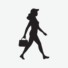 Business Woman Walking Silhouette Vector Art Illustration isolated on White Background