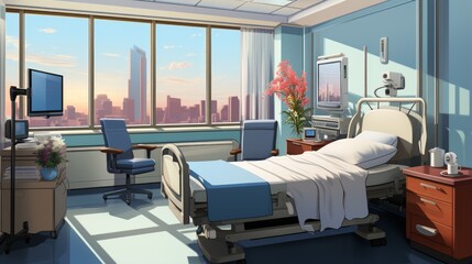Patient room interior city view