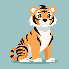 Cute tiger flat style cartoon illustration