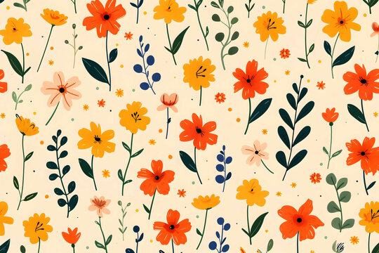 Spring flowers seamless pattern background. Generative Ai