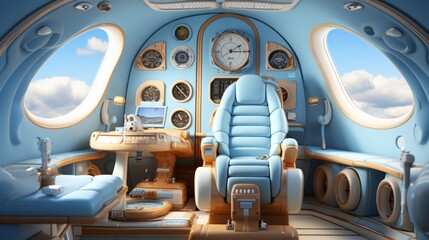 Blue and cream colored airplane interior