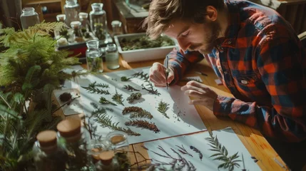 Foto op Plexiglas Botanist examining plant specimens to classify species and study botanical diversity. © Balqees
