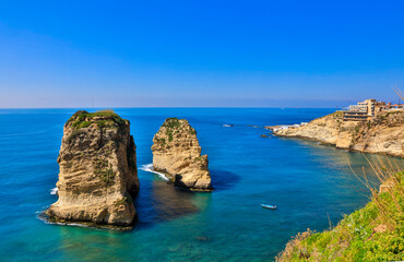 Lebanon Beirut Pigeon rocks on a sunny spring day