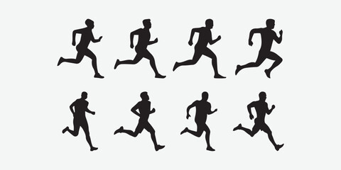 Running or jogging male silhouettes isolated on white background Vector Illustration - obrazy, fototapety, plakaty